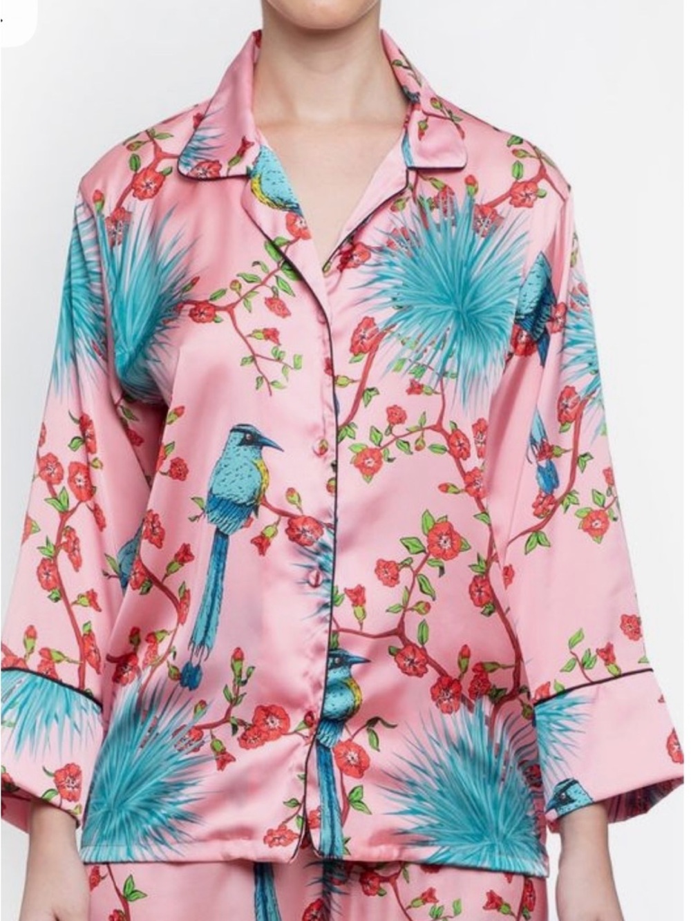 Barneys New York Lobo Rosa Floral & Bird Pajama Top